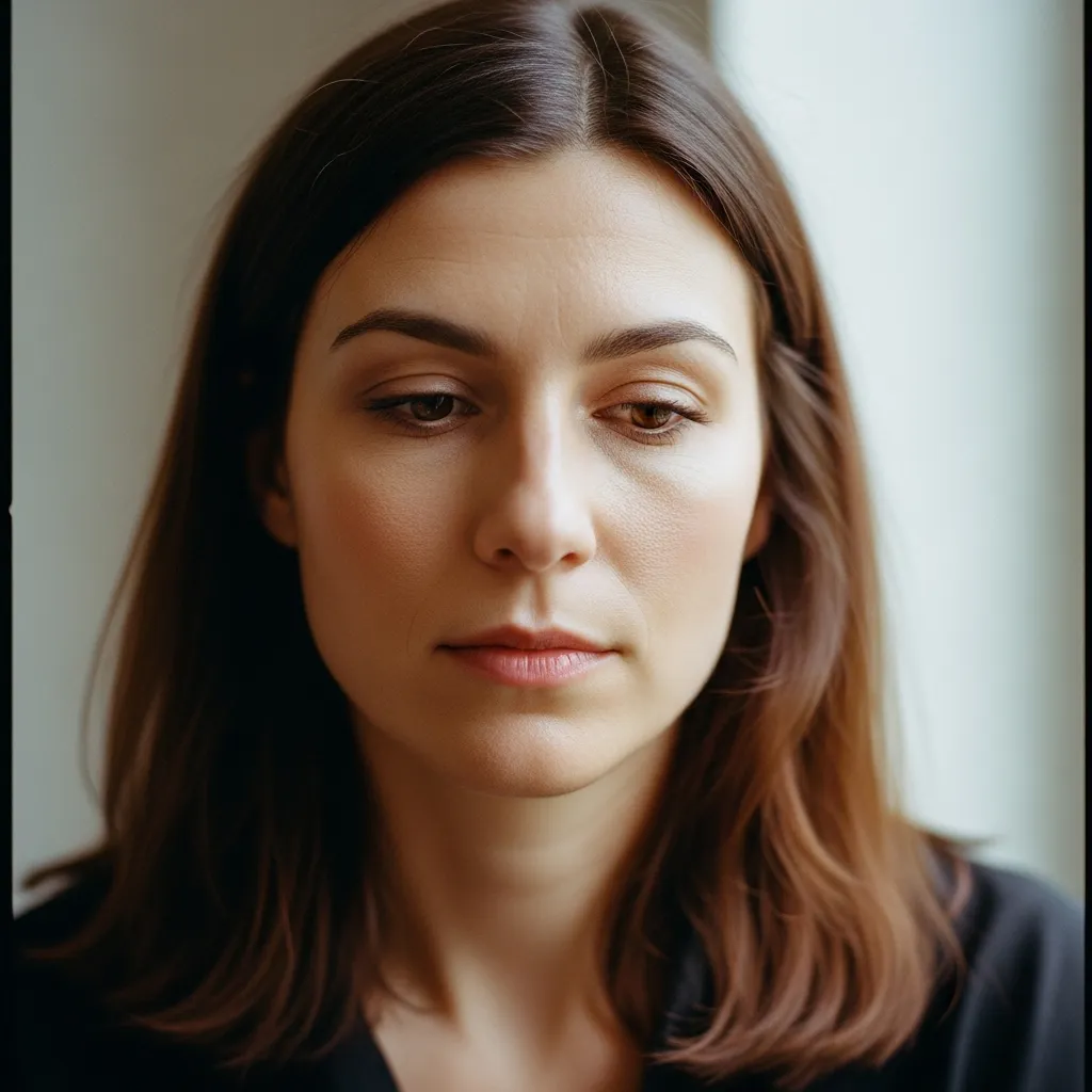 Portrait d'une styliste du Studio 48, lumière naturelle, regard mi-baissé