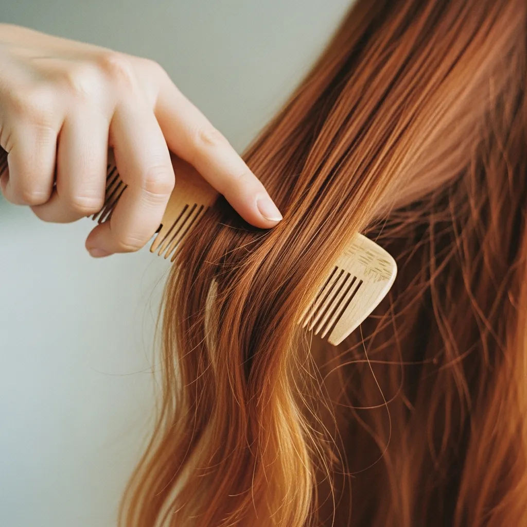 Détail d'une main qui tient un peigne, lumière naturelle